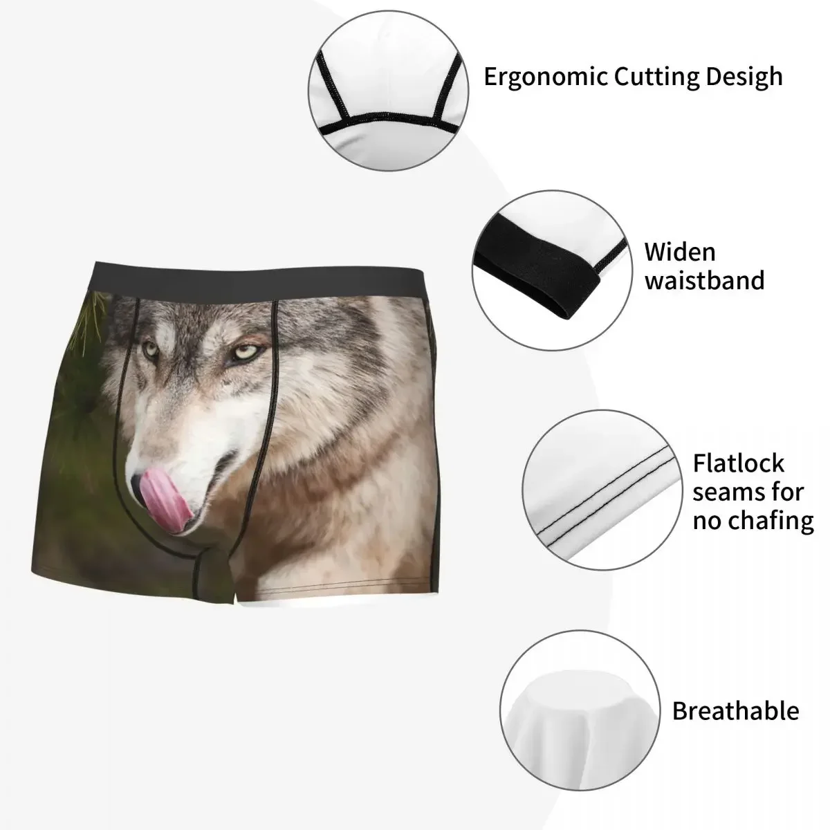 Men Boxer Briefs Shorts Panties The Licking Wolf Soft Underwear Homme Humor S-XXL Underpants