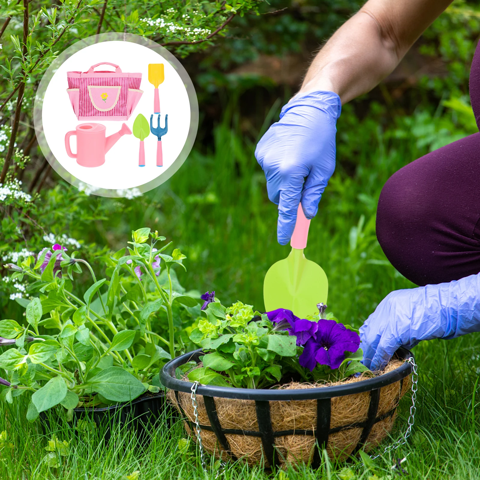 

Garden Tool Set Watering Can for Kids Manual Childrens Gardening Tools Kit PP Flower