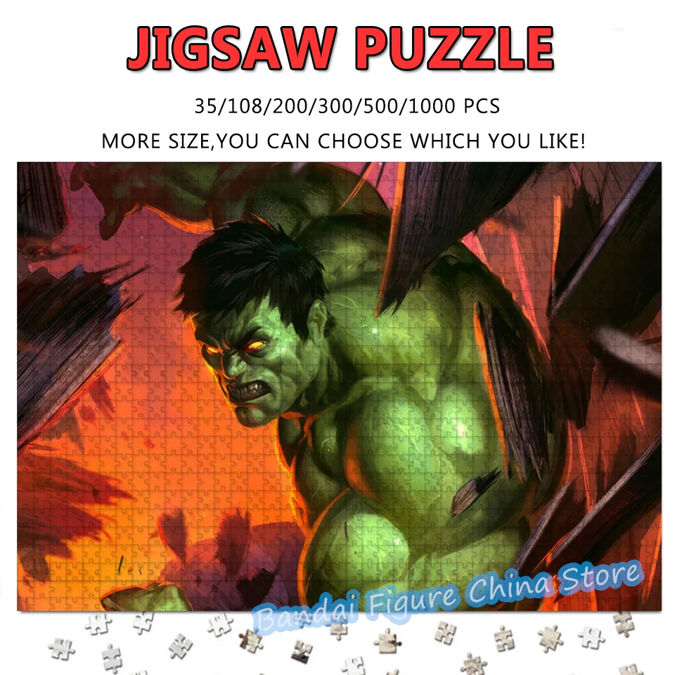 

Hulk Disney Superhero Cartoon Print Puzzle 108/200/300/500/1000 Pieces Diy Assembled Puzzle Decompress Toys Gifts