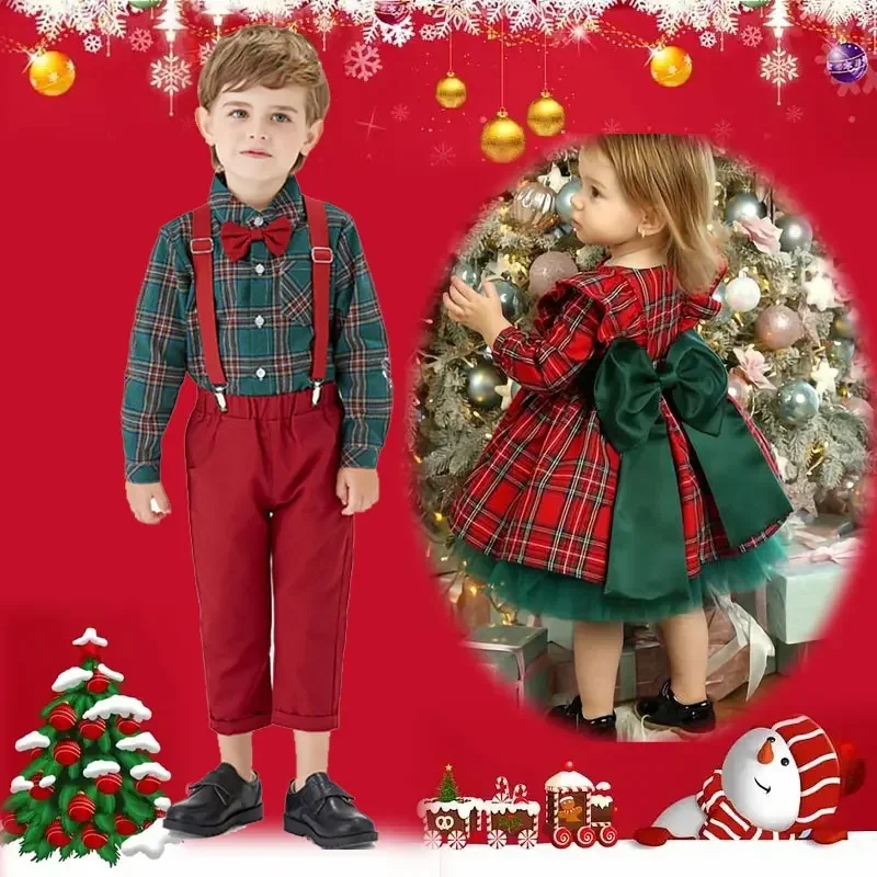 Baby Kids Boy Girl Family Christmas Outfit Matching Set Siblings Twinning Gentleman Suits for Kids Halloween Costume Photoshoot