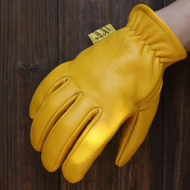 

Leather Motorcycle Gloves Men's Anti-slip Wear-resistant Yellow Knight Vintage Harley Four Seasons Riding Outdoor Gear