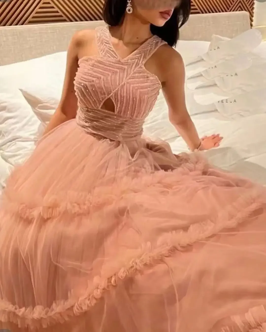 Saudi Arabia Prom Dresses Beading Top Evening Dresses Ruffles A Line Tulle Long Elegant Party Girls Birthday Formal Gowns