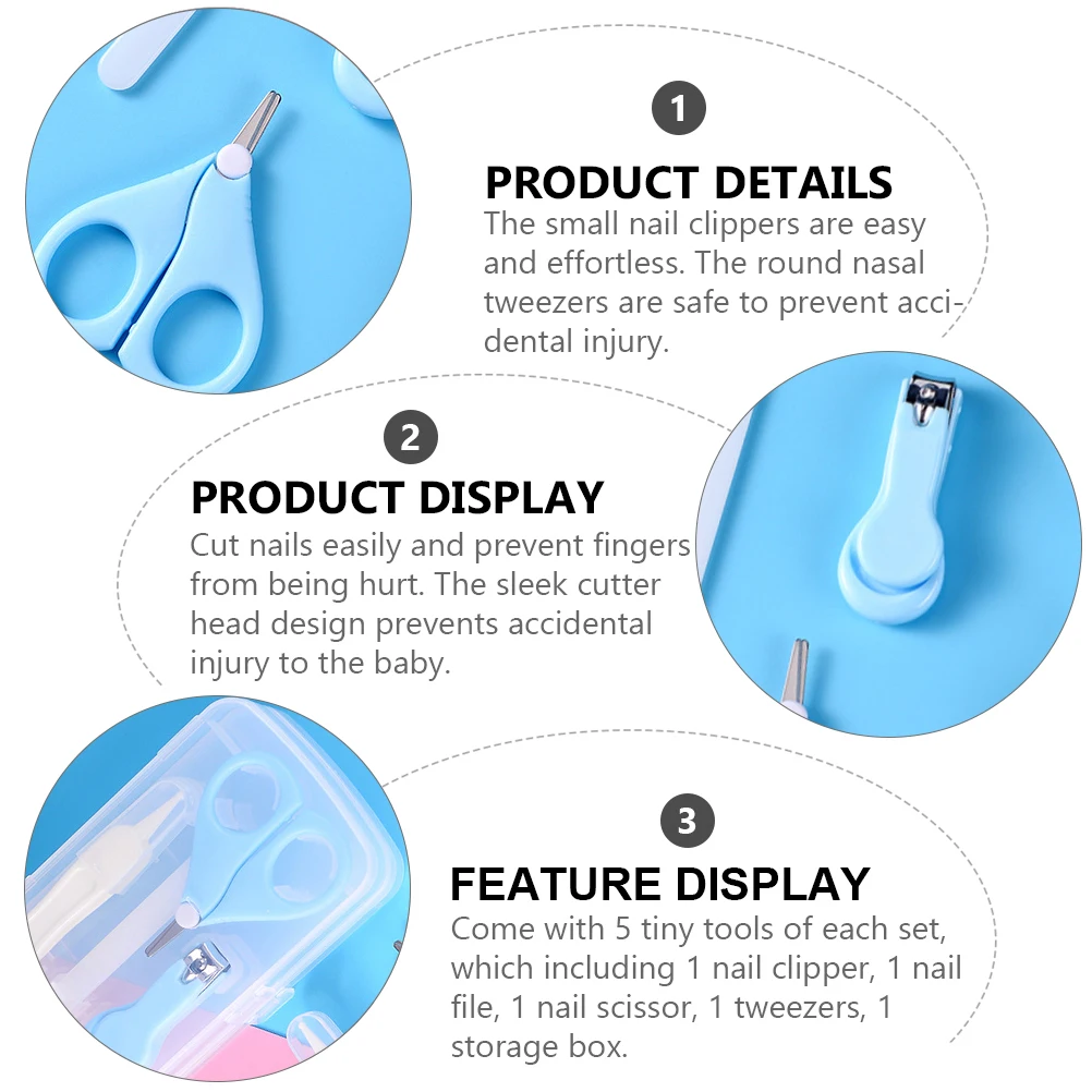 

2 set 2 Sets Baby Kit Newborn Manicure Tool Set Infant Nail Clippers Scissors File Tweezers Storage Box Safe Design Easy Carry