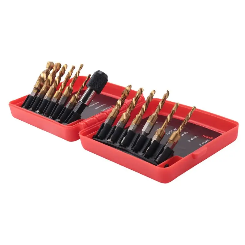 

AT14 Titanium Combination Drill Tap Bit Set 13PCS SAE And Metric Tap Bits Kit For Screw Thread Drilling Tapping Deburring