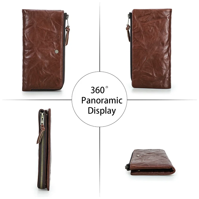 CONTACTS Leather Wallet Men Bifold Vintage Casual Natural Wash Senior Card Holder Travel Business Gift Business Long Coin Purse