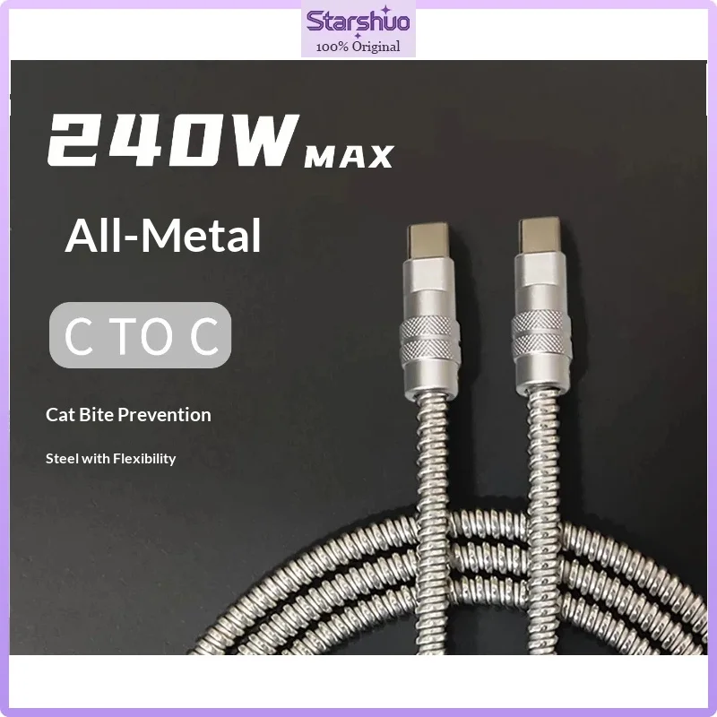 SQ Custom 240W All Metal USB-C to USB-C Cable PD Fast Charging 100W Dual Type-C Charging Cord For Phones  Original Charge