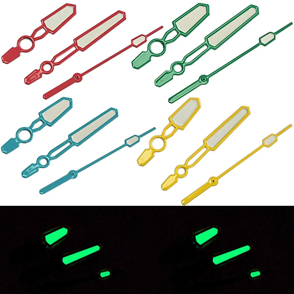 Новые стрелки ярких цветов для NH35 NH36 4R 7S, механизм, 3 контакта, зеленые светящиеся указатели для часов, аксессуары