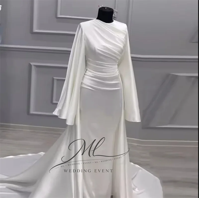 

ML Ivory Arabic Wedding Dresses Dubai Long Sleeves Bride Dresses Mermaid Customized Muslim Bridal Gowns Vestidos De Novia