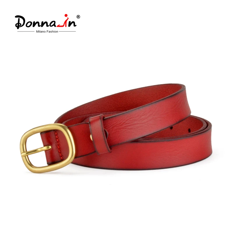 Donna-in Vintage Calfskin Women Belts Real Leather Waistband Daily OOTD Style For Dress Designer Female Belts Brass Buckle