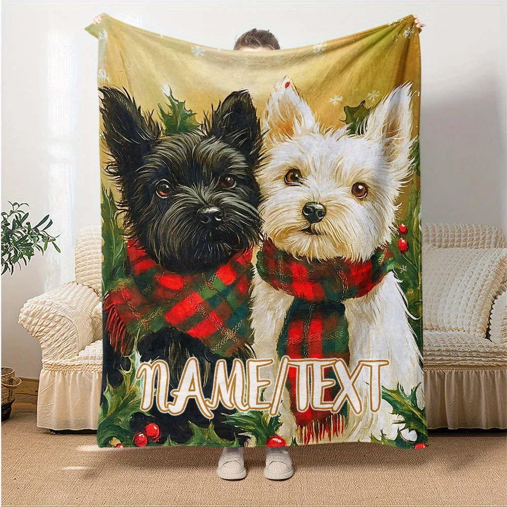 

Personalized Schnauzer flannel blanket custom name, suitable for all seasons, digital printing,ideal for sofa，bed，travel，camping