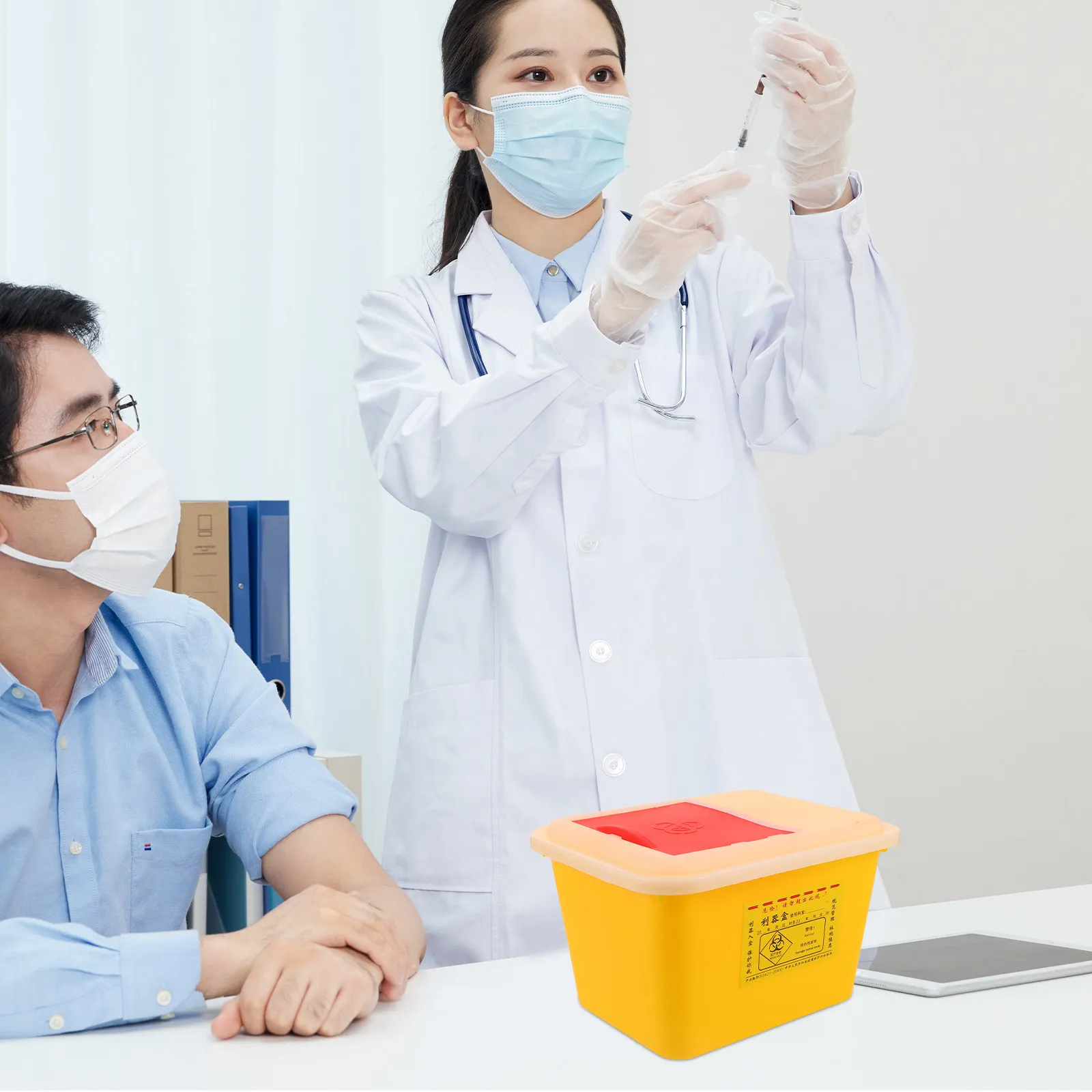 Safety Sharp Object Disposal Container for Needles Clinical Waste Sharps Bin with Leak-Proof Design