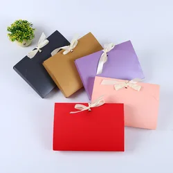 Colored Kraft Paper Envelope Shirt Packing Box, Clothing Gift Box with Ribbon Towel Panty Storage, 10Pcs