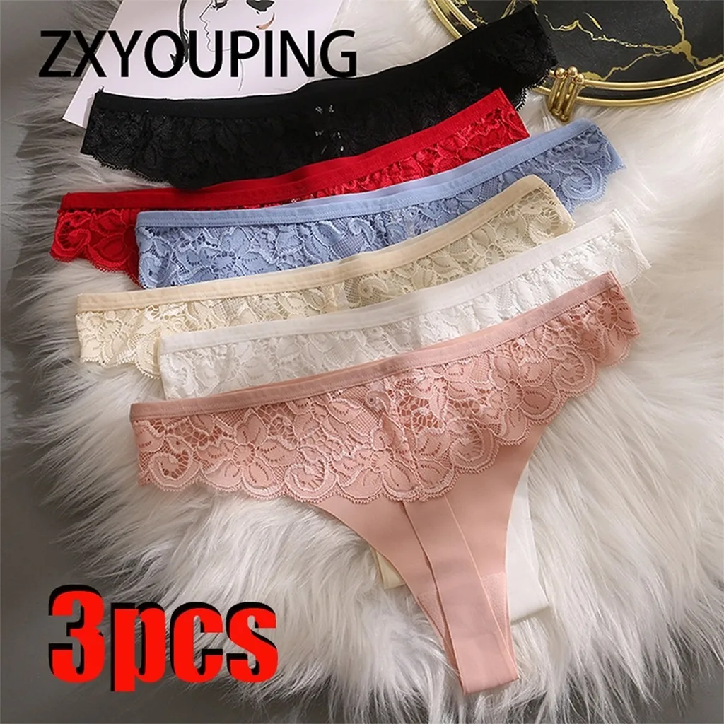 

ZXYOUPING 3pcs ice silk seamless thong, sexy lace panties, women's underwear lace underwear ice silk thong ultra-thin close-f