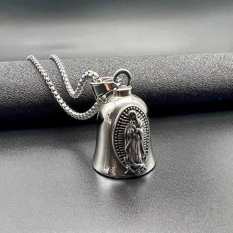 Titanium Steel Retro Punk Virgin Mary Locomotive Motorcycle Riding Lucky Bell Pendant