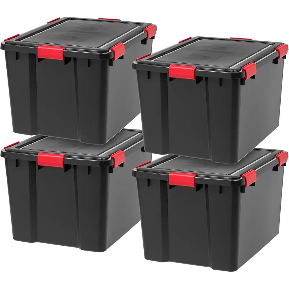 

Stackable 74 Qt Storage Bins with Lids, 4-Piece Set, BPA-Free Plastic Boxes for Secure Storage - Black/Red