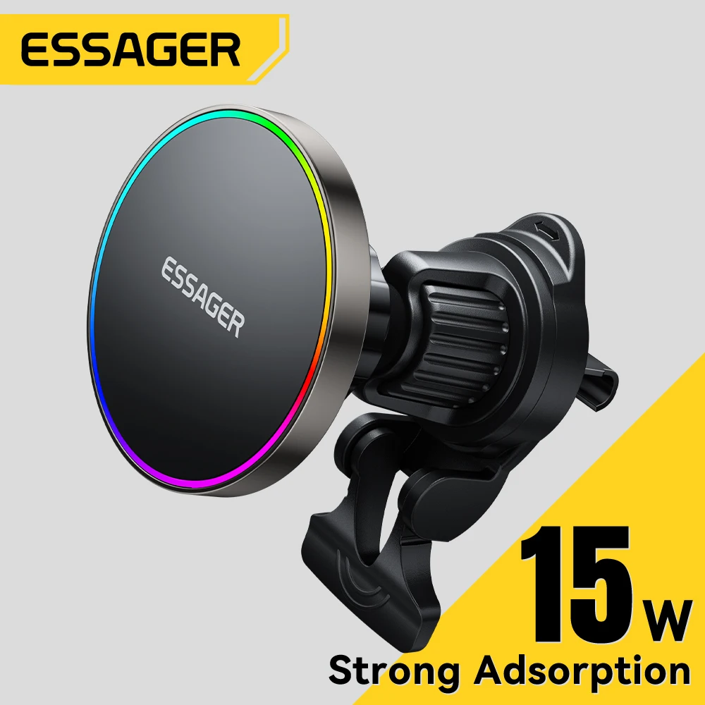 

Essager 15W Magnetic Wireless Car Phone Holder Adjustable 360 Degrees Car Charger For iPhone 16 15 14Pro Samsung Universal Phone