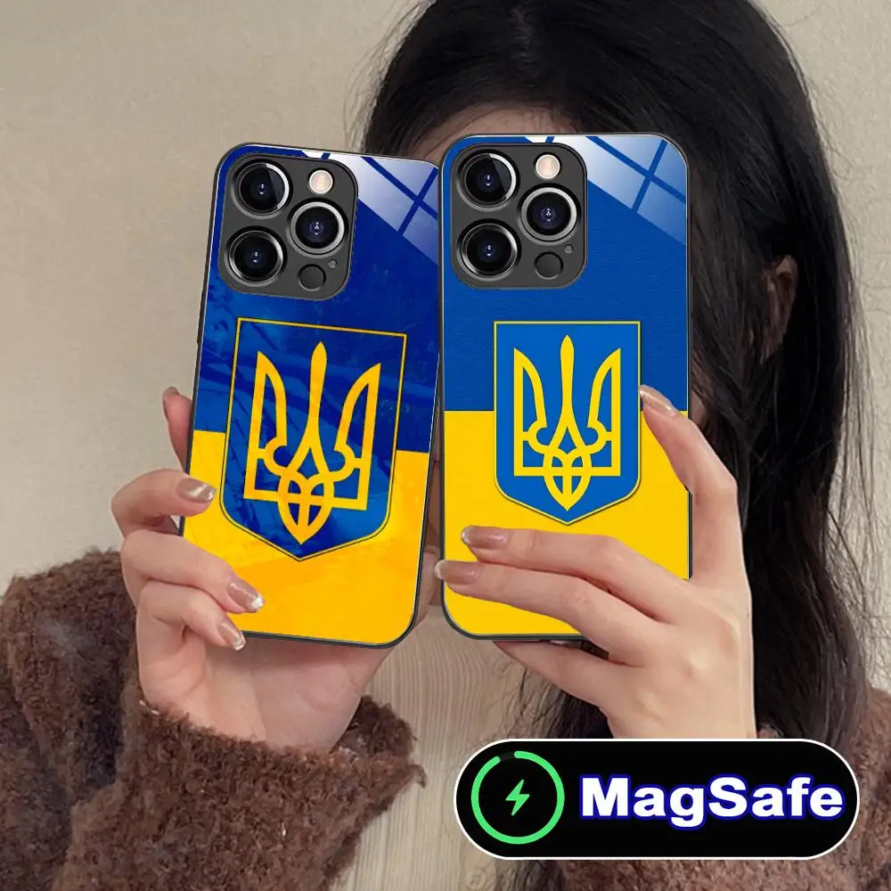 

Чехол для мобильного телефона с флагом Украины для iPhone 17, 16, 15, 14, 13, 12, 11 Air Pro Max Plus Mini MagSafe, стеклянный красочный чехол, красивый