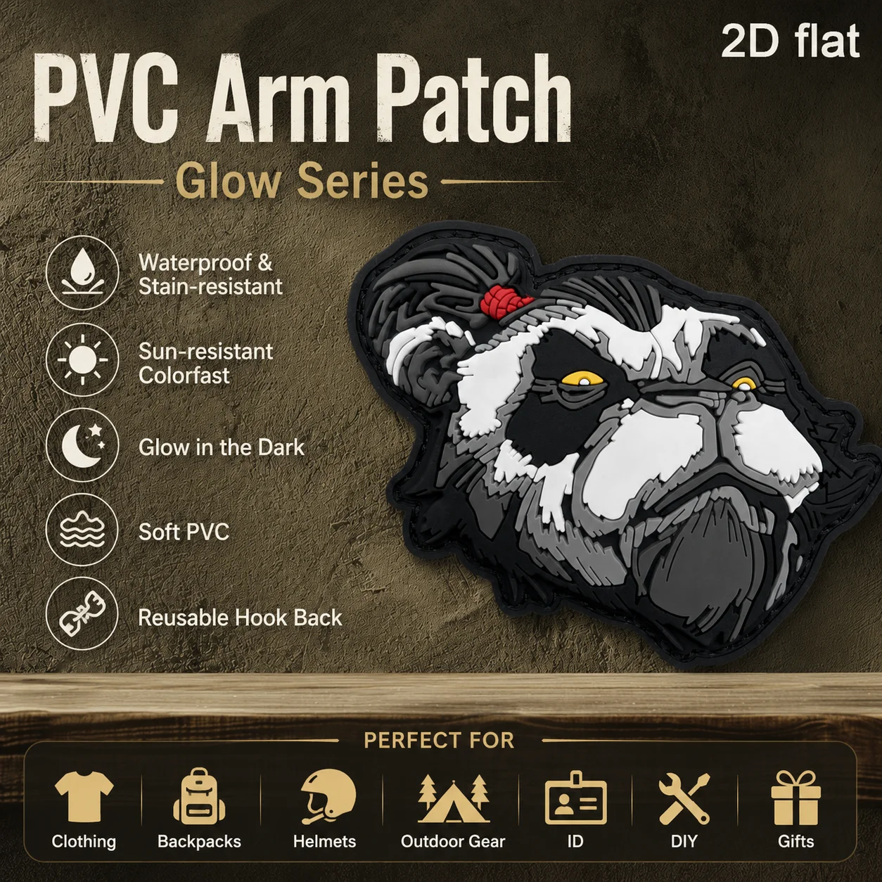 Red String Hair Tie with Panda Head Design, Special-Shaped Badge with Luminous Effect, 2D Flat Pvc Material, Magic Sticker Patch, Free Backing Material, Optional Sizes, 1Pc/2Pcs/3Pcs, Layered 3D Embossed Edge, Not Easy to Come Off, Personalized Decorative Accessory for Outdoor Functional Jackets