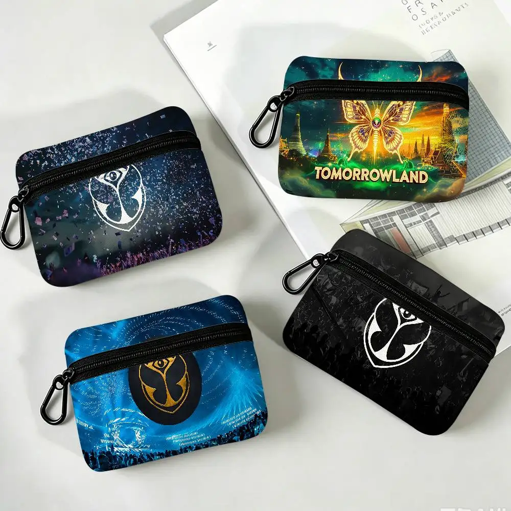 Tomorrowland Portable Oxford Cloth Coin Purse Alloy Carabiner Hook Small Zipper Pouch For Backpack Belt Daily