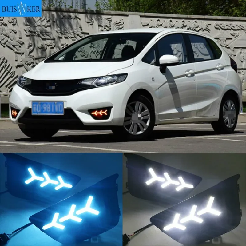 

Светодиодные дневные ходовые огни DRL для Honda Jazz Fit 2014 2015 2016 12 В, водонепроницаемые противотуманные фары с желтым сигналом поворота