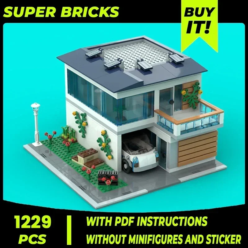 Moc Building Blocks Street View Model Modern Family House Technical Bricks DIY Assembly Construction Toy For Child Holiday Gift