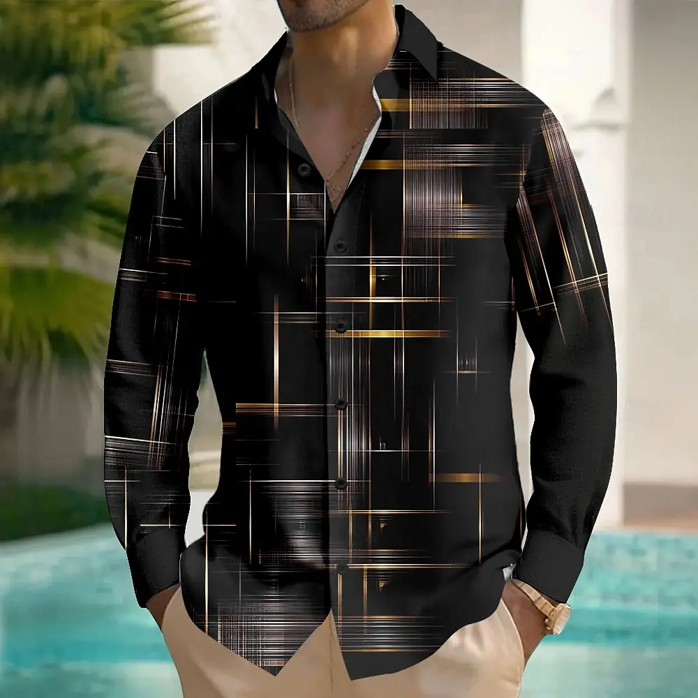 Men's Geometric Gradient Line Shirt Button Up Shirt Long Sleeve Fashion Casual Outdoor Daily Streetwear Spring Fall Turndown