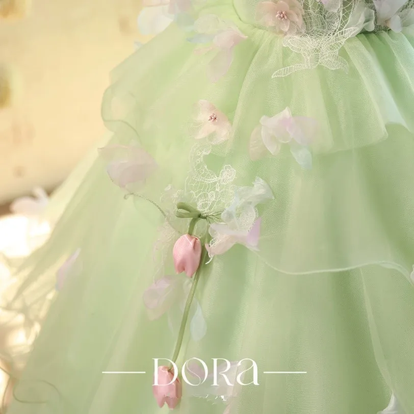 Hochwertiges Hochzeitskleid, Brautkleid, Kleid für Gastgeberin, Klavierauftritt, Geburtstag, Blumenmädchenkleid A5089 Vestido de Festa Infantil – Detail 7