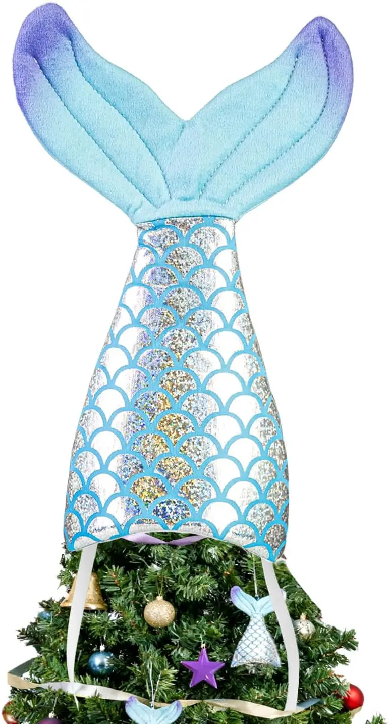 

Топпер для рождественской елки с хвостом русалки, 10-дюймовый декор с синим рыбьим хвостом для домашней вечеринки в помещении и на открытом воздухе