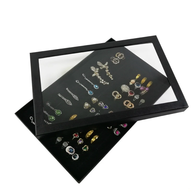 

Black Hundred Ring Display Box with Visible Transparent Lid Store Counter Jewelry Display Tray Home Ring Earring Storage Holder