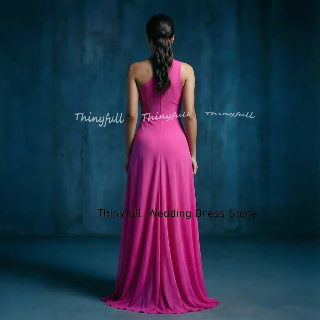 Thinyfull Mermaid Chiffon Arab Prom Dresses One Shoulder Sleeveless Dubai Evening Party Dress Formal Occasion Gown Customized ﻿ image 4