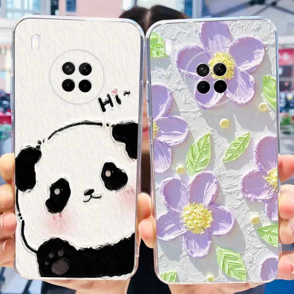 حافظة سيليكون لينة من البولي يورثين الحراري لهاتف هيواوي ، نمط باندا لطيف ، نمط هيواوي y9a زهرة