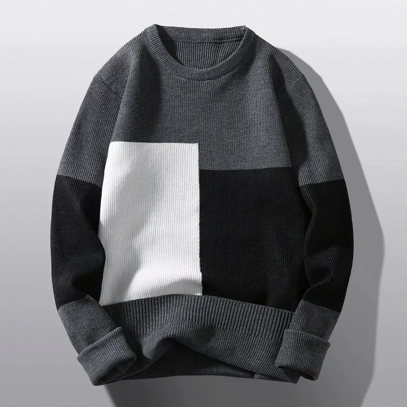 Men's autumn and winter knitwear, color matching fashion simple knit sweater