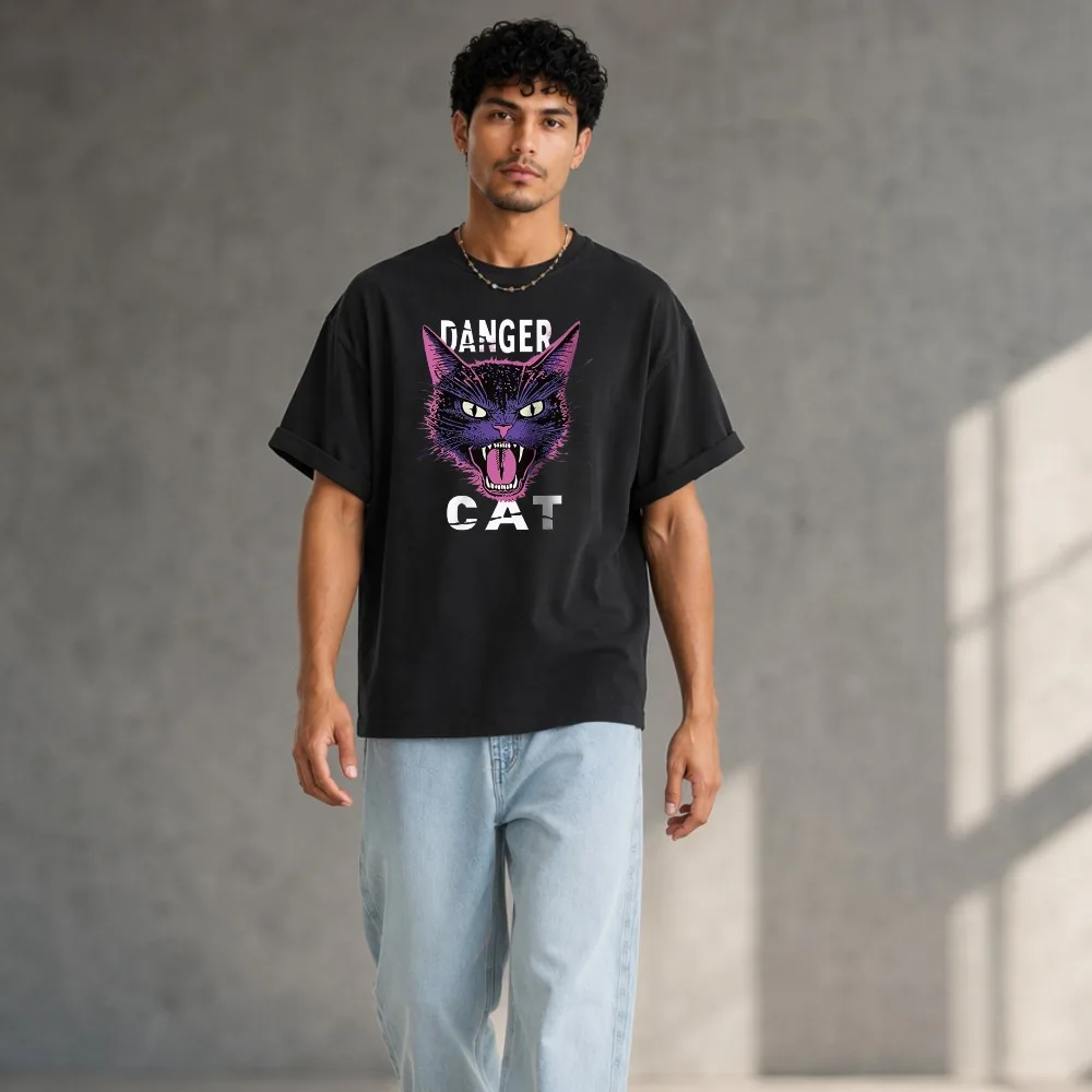 Angry Cat Street Printed Men's T-Shirt Cotton Bold Graphic Tees for Women Tops Tees Streetwear High Quality Cotton Casual Tops