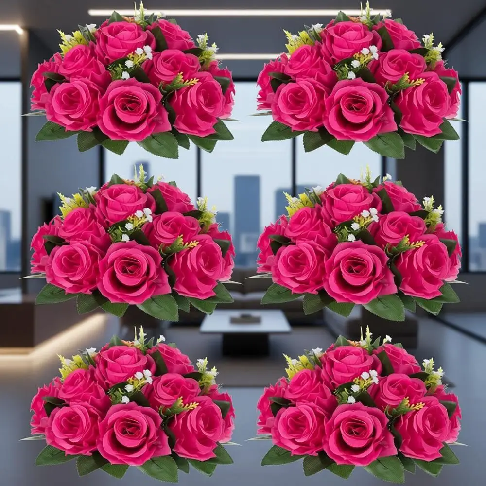 

6 ярко-розовых искусственных шаров из роз для свадеб, вечеринок или центральных украшений столов на День святого Валентина - шелковые цветочные композиции