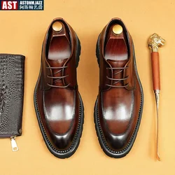 Luxury Mens Oxford Genuine Leather Shoes Black Brown Classic Shoes Brogue Lace Up Dress Wedding Office Business Men Formal Shoes