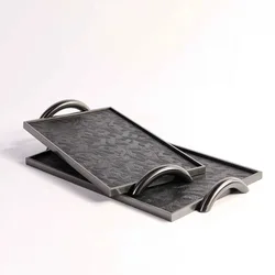 Creative Leather Tray Modern Simple Metal Decorative Tray Rectangular Pallet with Two Handles Home Decoration Storage Ornaments