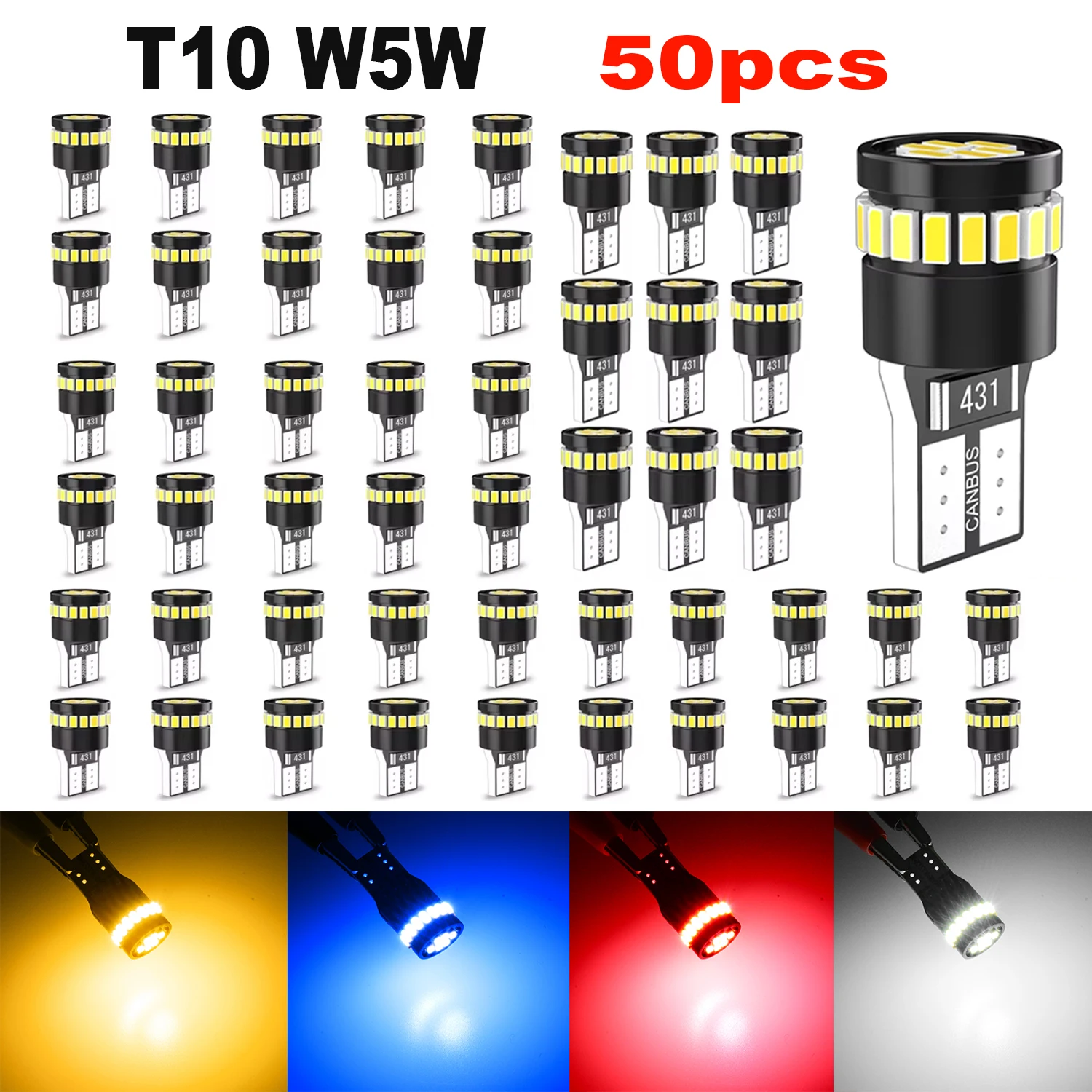 Katur 50pcs T10 W5W LED Map Light Canbus No Error 360° Beam Angle Reading Light for Volvo XC60 XC90 S60 V70 S80 S40 V40 V50 XC70