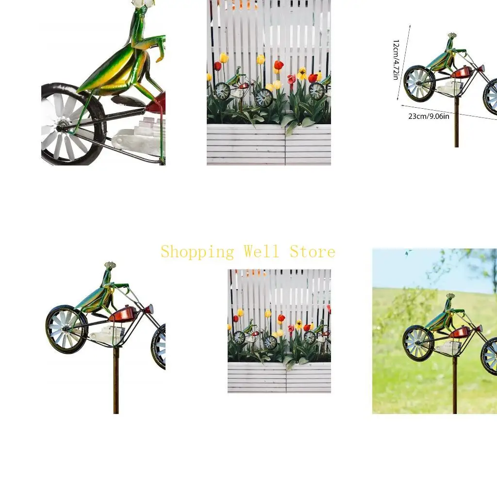 KX4B Metal Wind Spinner Praying Mantis Motorcycle Windmill Stake Statue