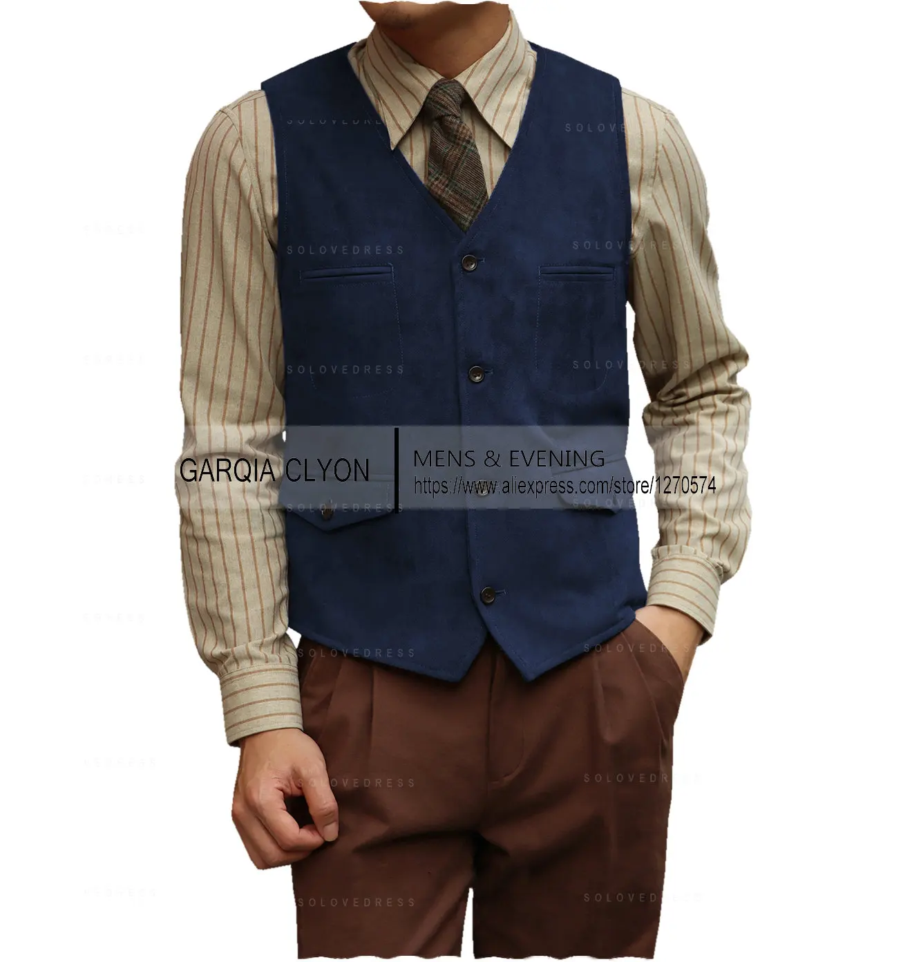 V Neck Single Breasted Classic Suede With 4 Real Pocket Men's Waistcoat Western Cowboy Men's Slim Fit Vest