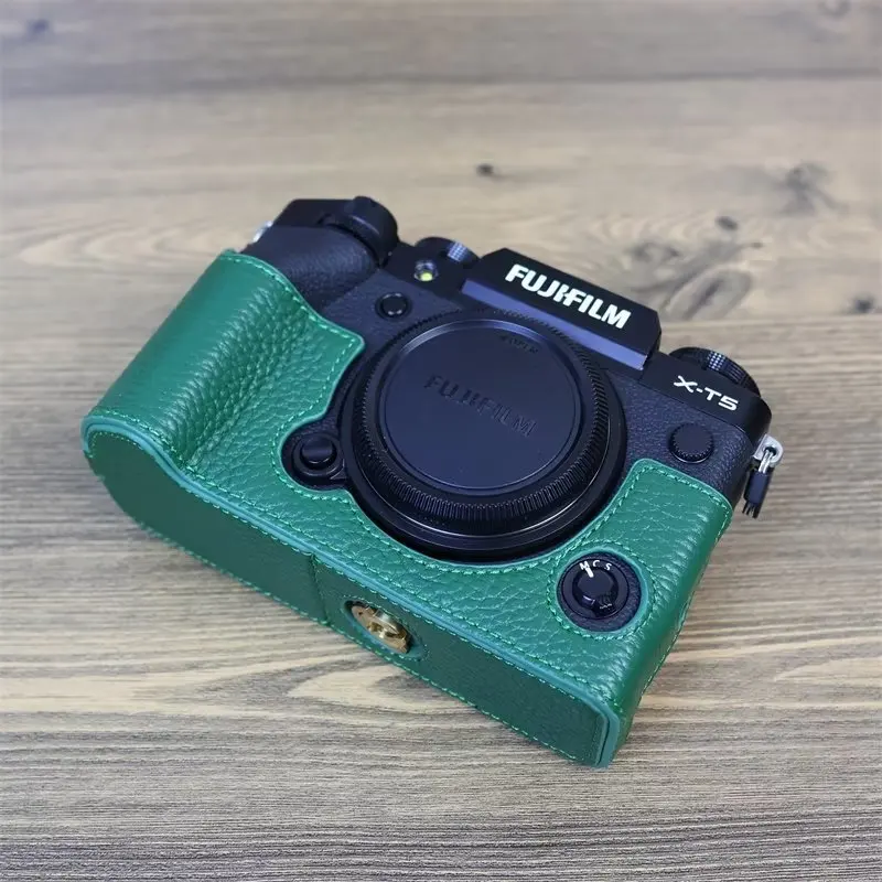 Casing kulit asli asli tas Video kamera pelindung dasar setengah badan untuk Fujifilm Fuji X-T5 XT5 penutup bawah bukaan pelindung