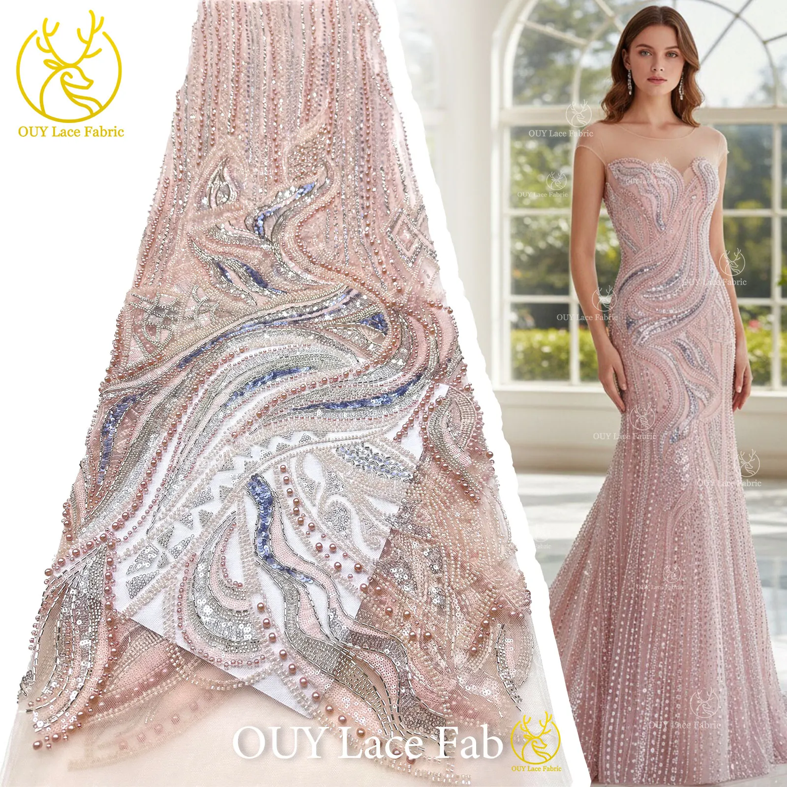 

Fashion African Groom Beaded Lace Fabric 2026 High Quality Nigerian Sequins Embellished Tulle Lace For Wedding Dress Sewing