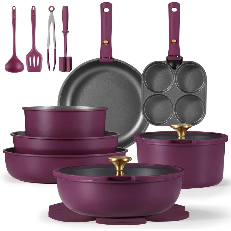 

21pcs Pots and Pans Set Nonstick Cookware Set Detachable Handle Induction Kitchen Cookware Sets Non Stick with Removable Handle