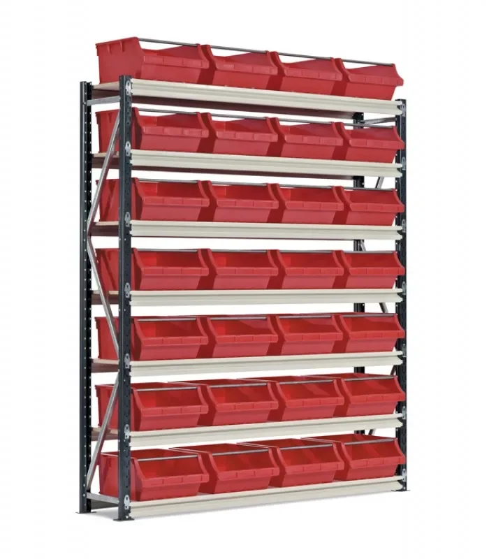 

long span metal garage plastic bin box storage shelf