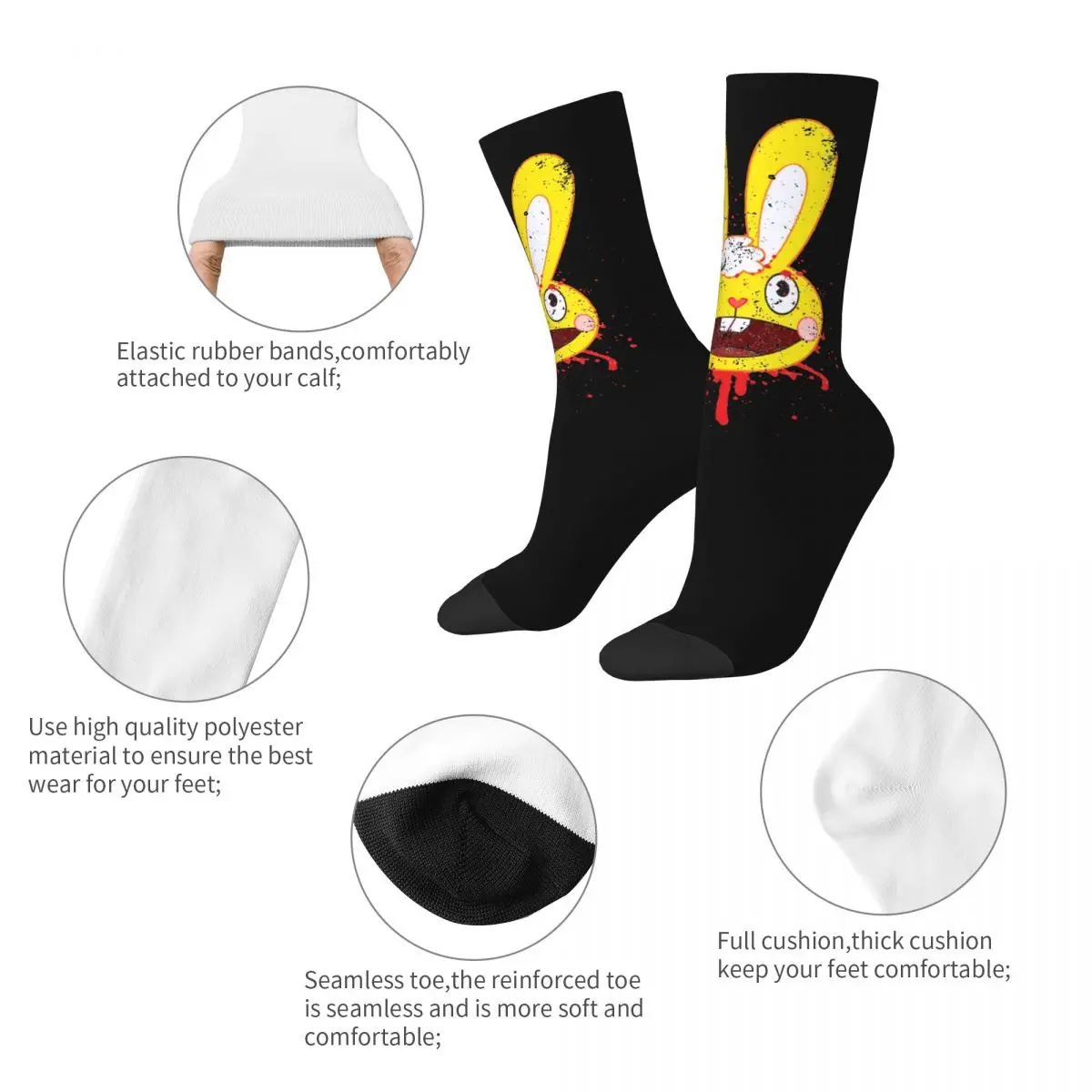 Cuddles Happy Tree Friends Socks Men's Women's Funny Happy Cartoon Socks Spring Summer Autumn Winter Middle Tube Socks Gift