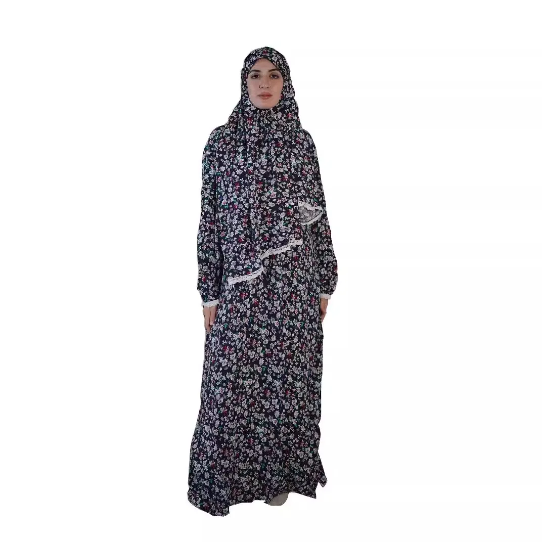 Abayas for Women Dubai Islam Long Robe Ramadan Morocco Kaftan One Piece Scarf Vestidos Eid Muslim Flower Print Dresses Jalabiya