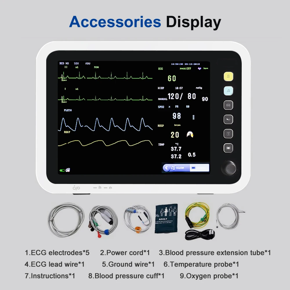 Resoxy Patient Vital Signs Monitor 12.1 Inch screen Human Use 6 Parameters Medical Patient Monitor ECG NIBP TEMP RESP SPO2 PR