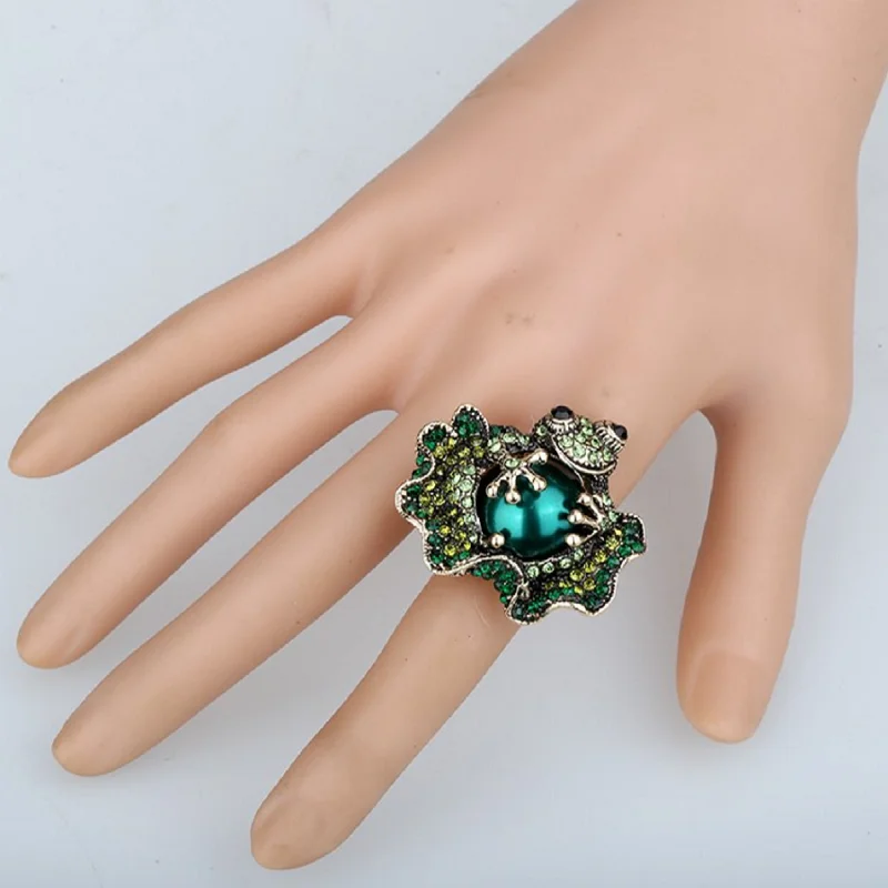 Frog stretch ring for women summer fashion jewelry W crystal animal charm gold silver color dropshipping wholesale 11