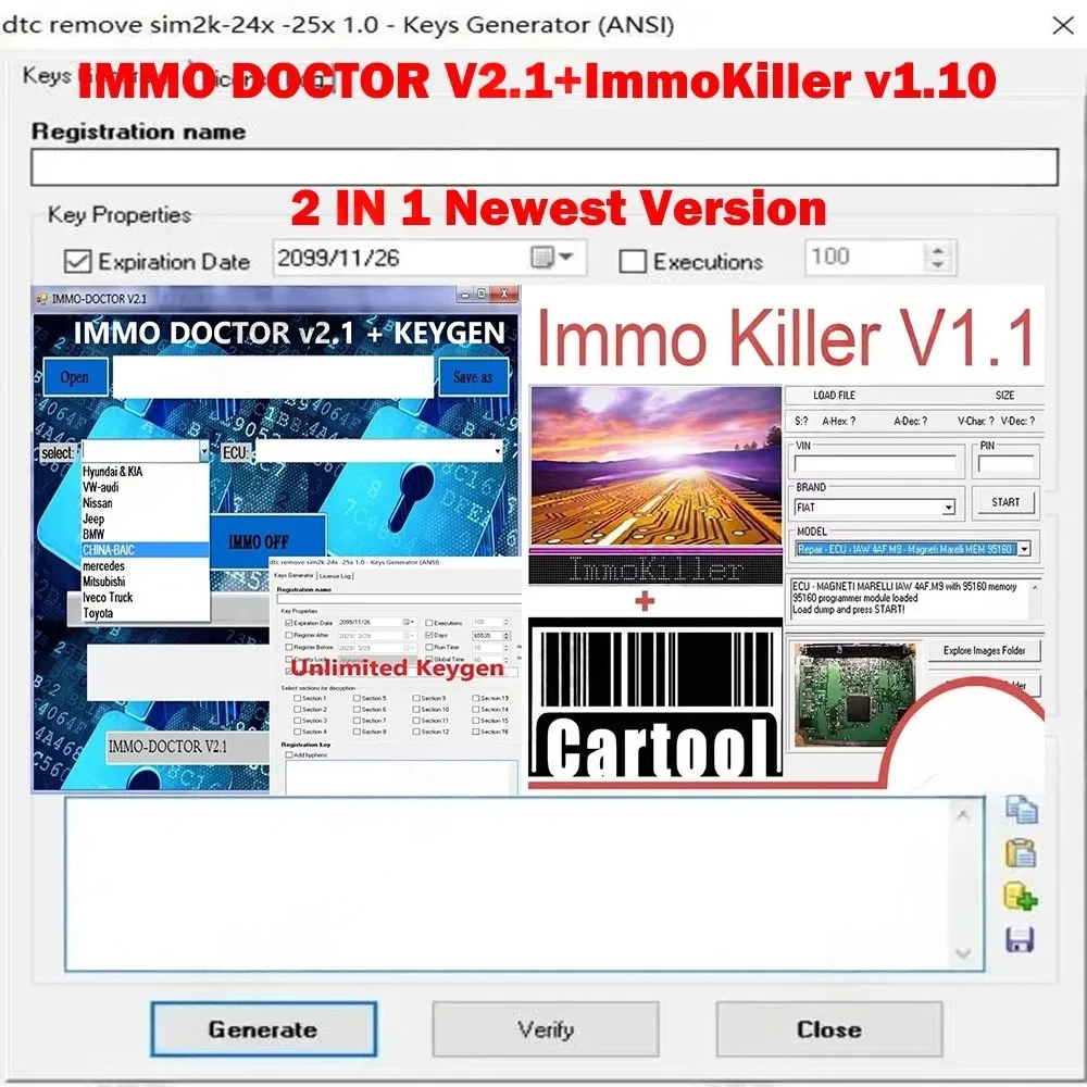 IMMO DOCTOR V2.1 With Unlimited KEYGEN MULTI BRAND Immo Off Software ECU Chip Tuning+ ImmoKiller V1.10 OBD2 Scanner Car Software