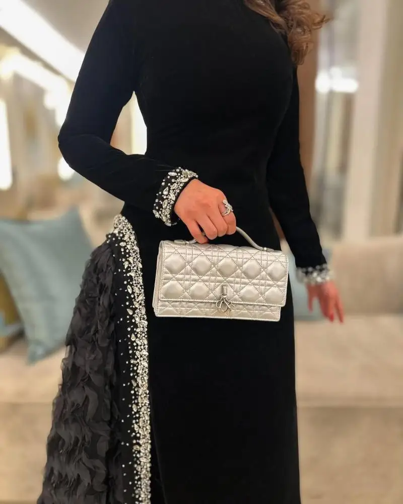 Jirocum luxo preto de alta pescoço veludo lantejoulas plissado manga longa vestidos de trilha formal baile de formatura gala luxo festa vestidos de noite