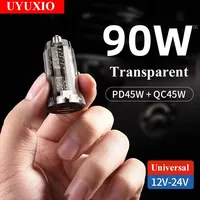 90W Transparent USB C Car Phone Charger PD 45W Super Fast Charge Adapter for iPhone 15 Pro Max 14 iPad Samsung Oppo Huawei Vivo
